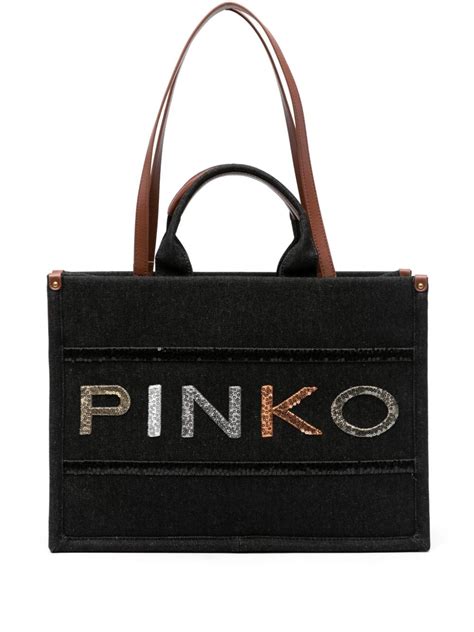 Pinko Logo Patch Sequin Embellished Tote Bag Farfetch