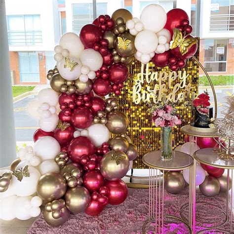 YANSION Party Decorations with Burgundy Gold White Latex Balloons ...