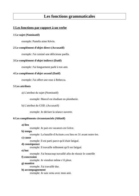 Les Fonctions Grammaticales