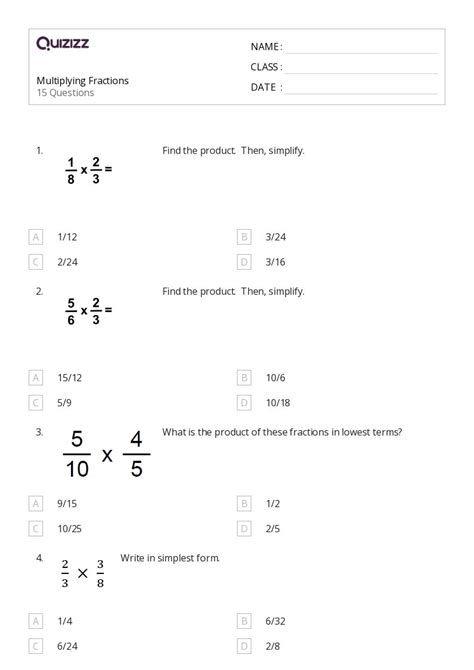 50 Multiplying Fractions Worksheets For 5th Grade On Quizizz Free