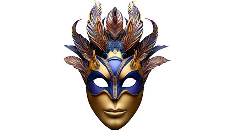 Golden And Blue Venetian Face Mask With Feathers Icon 3D Render