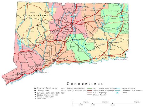 Large Detailed Administrative Map Of Connecticut State With Roads