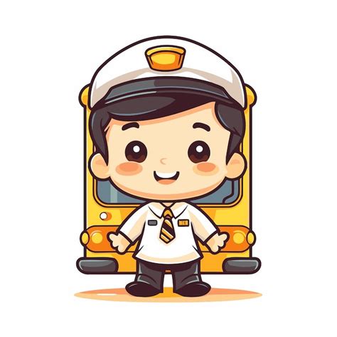 Premium Vector | School bus driver cartoon character vector illustration Cute school bus driver