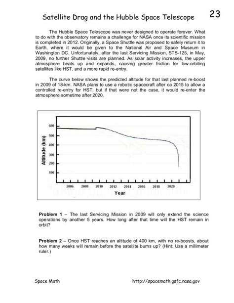 Satellite Drag And The Hubble Space Telescope Worksheet For 9th 12th