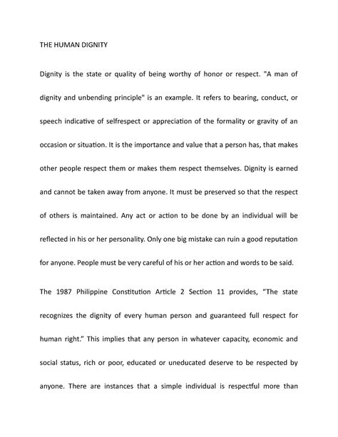 Ethics 2 The Human Dignity The Human Dignity Dignity Is The State Or