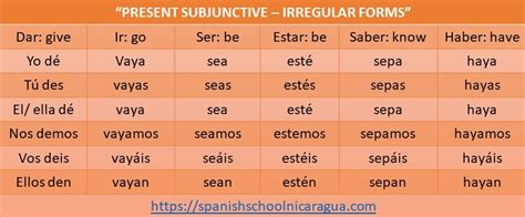 Present Subjunctive Irregular Forms Spanish School Nicaragua