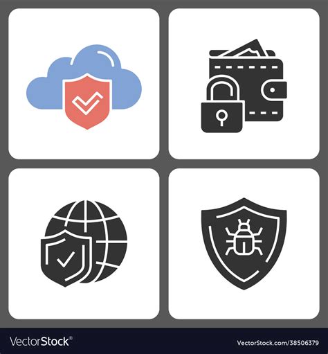 Cyber Security Glyph Icons On White Background Vector Image