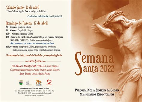 Confira a programação da Semana Santa 2022 Paróquia de Nossa Senhora