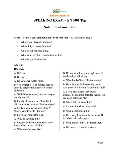 Speaking Exam English Speaking Exam Ent001 Top Notch Fundamentals Topic 1 Make A