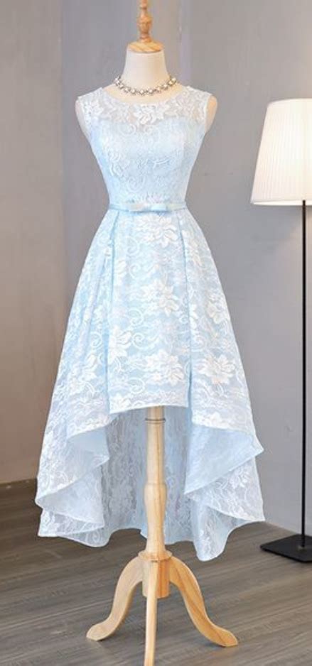 Beautiful Light Blue Lace High Low Party Dresses Evening Gowns Lace