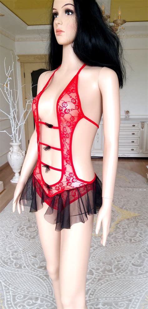 Valentine Day Gift Lace Lingerie Xl Red Bodysuit Red Lingerie Etsy