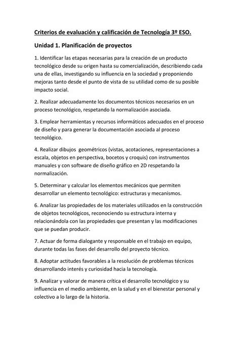 PDF Criterios de evaluación y calificación de Tecnología 3º PDF