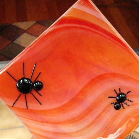 Halloween Fused Glass Dish Orange Spider Halloween Fused Etsy Fused Glass Dishes Fused