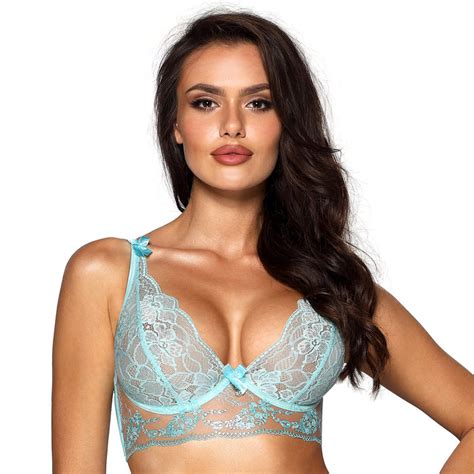 Sexy Sheer Deep Plunge Bra Axami Aqua Blue V 10121 Lavinia Lingerie