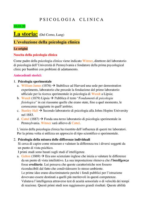 Psicologia Clinica Riassunto Completo P S I C O L O G I A C L I N I