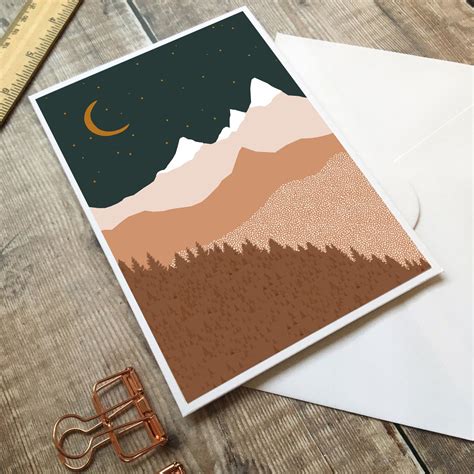 Mountain Card Thank You Card Mountain Christmas Card Mid Etsy