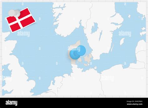 Mapa de Dinamarca con un pin azul Bandera de Dinamarca ilustración