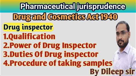 Pharmaceutical Jurisprudence Drug Inspector Drug And Cosmetic Act