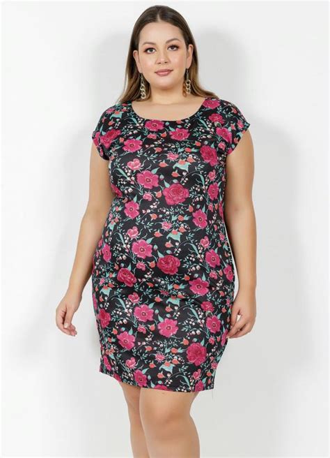 Vestido Curto Floral Mangas Curtas Plus Size Marguerite