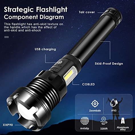 Usb Rechargeable Flashlight 90000 Lumens Super Bright Flashlights High