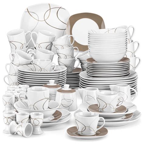 VEWEET Dinnerware Sets Porcelain Dinner Set For 12 100 Piece Ivory