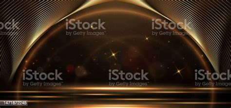 Elegant Golden Scene Diagonal Glowing With Lighting Effect Sparkle On Black Background Template