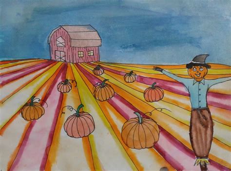 a faithful attempt: One Point Perspective Pumpkin Patch Landscape