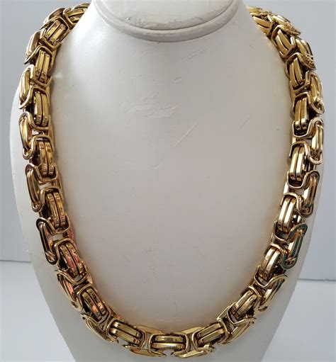 Heavy Mm K Yellow Gold Plated L Stanless Steel Byzantine