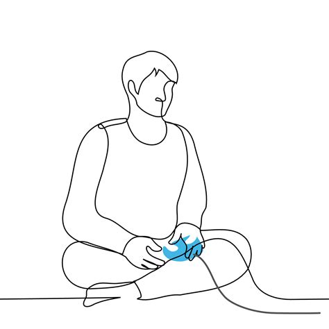 Man Sitting Cross Legged And Holding A Joystick On A Wire One Line