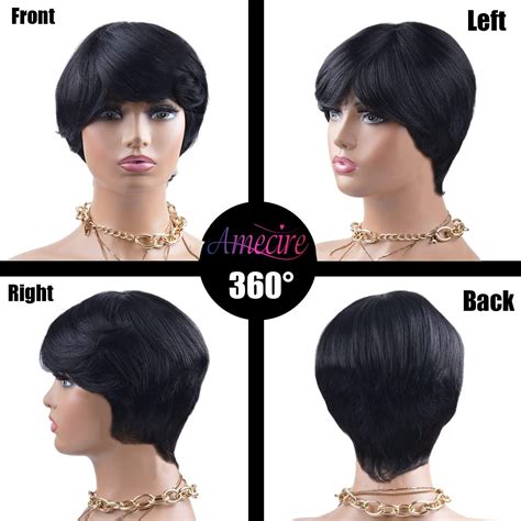 Amecire Short Pixie Cut Wig For Black Women Human Hair Layered Wig