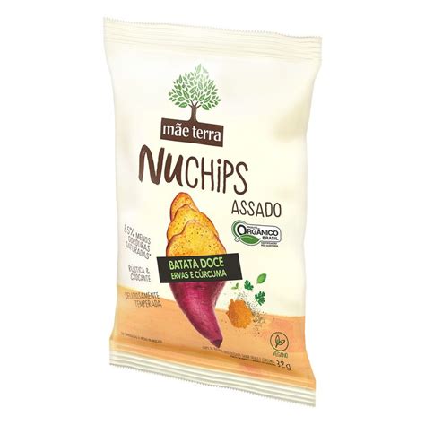 Chips De Batata Doce Assado Ervas E Cúrcuma Nuchips Mãe Terra Pacote 32g