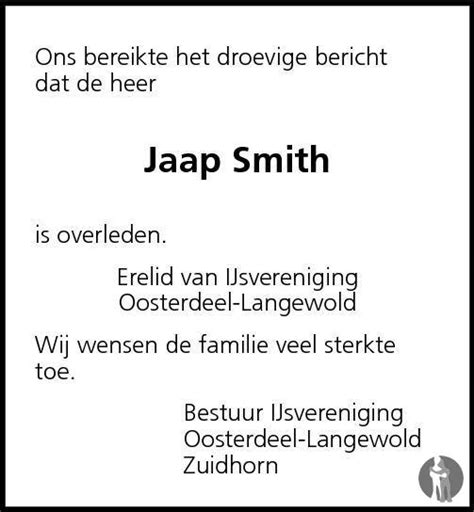 Jacob Heijen Antoni Jaap Smith 01 04 2011 Overlijdensbericht En