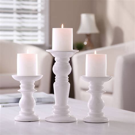 Better Homes Gardens White Ceramic Pillar Candle Holders Set Of 3