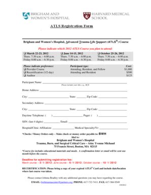 Fillable Online Brighamandwomens 2012 ATLS Registration Form Doc