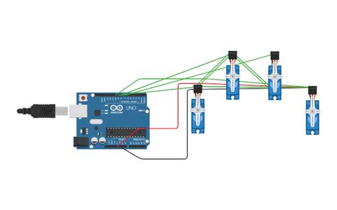 Circuit Design Arduino Controlled 4 Servos Tinkercad