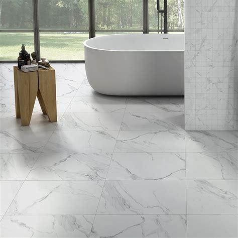 White Marble Effect Matt Rectified Porcelain Floor Tile 600mm X 600mm