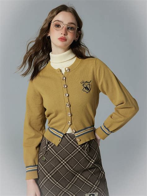 Hufflepuff Yellow Badge Embroidery Preppy Cardigan Harry Potter And