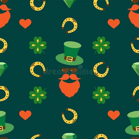 Seamless Vector Pattern With Faces In Hats St Patrick`s Day Stock