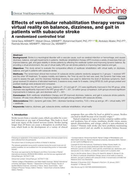 Pdf Effects Of Vestibular Rehabilitation Therapy Versus Virtual