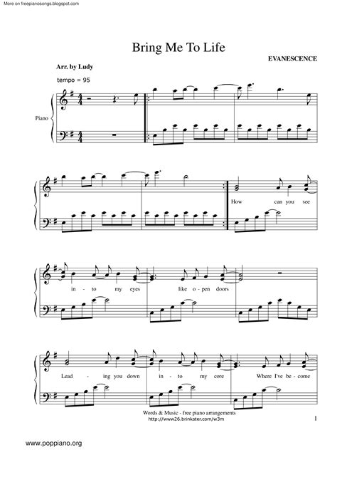 Evanescence Bring Me To Life Sheet Music Pdf Free Score Download ★