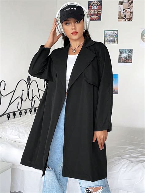 SHEIN EZwear Talla grande Gabardina de cuello con solapa con cinturón