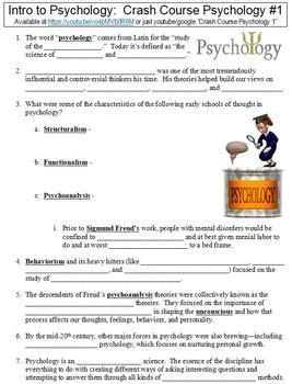 Crash Course Psychology 1 Intro To Psychology Worksheet By Danis