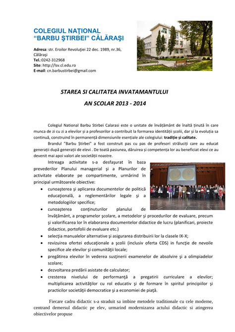 Pdf Starea Si Calitatea Invatamantului An Scolar Pdf Filechiru