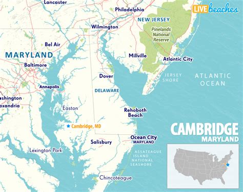 Map of Cambridge, Maryland - Live Beaches