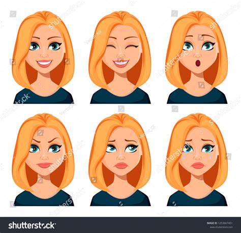 Face Expressions Woman Blond Hair Different Stock Vector Royalty Free