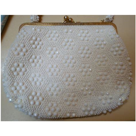 Le Jule Label Vintage 50s White Beaded Purse Handbag From Chezmarianne