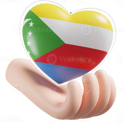 Comoros Flag With Heart Hand Care Realistic 3d Textured 19943716 PNG