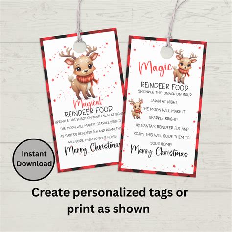 Magic Reindeer Food Tag Printable Personalized Reindeer Food Template