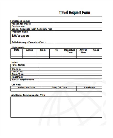 Free Travel Request Form Samples Pdf Ms Word Google Docs Excel