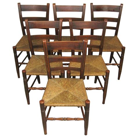 Vintage Ladder Back Rush Seat Dining Chairs Set Of Chairish